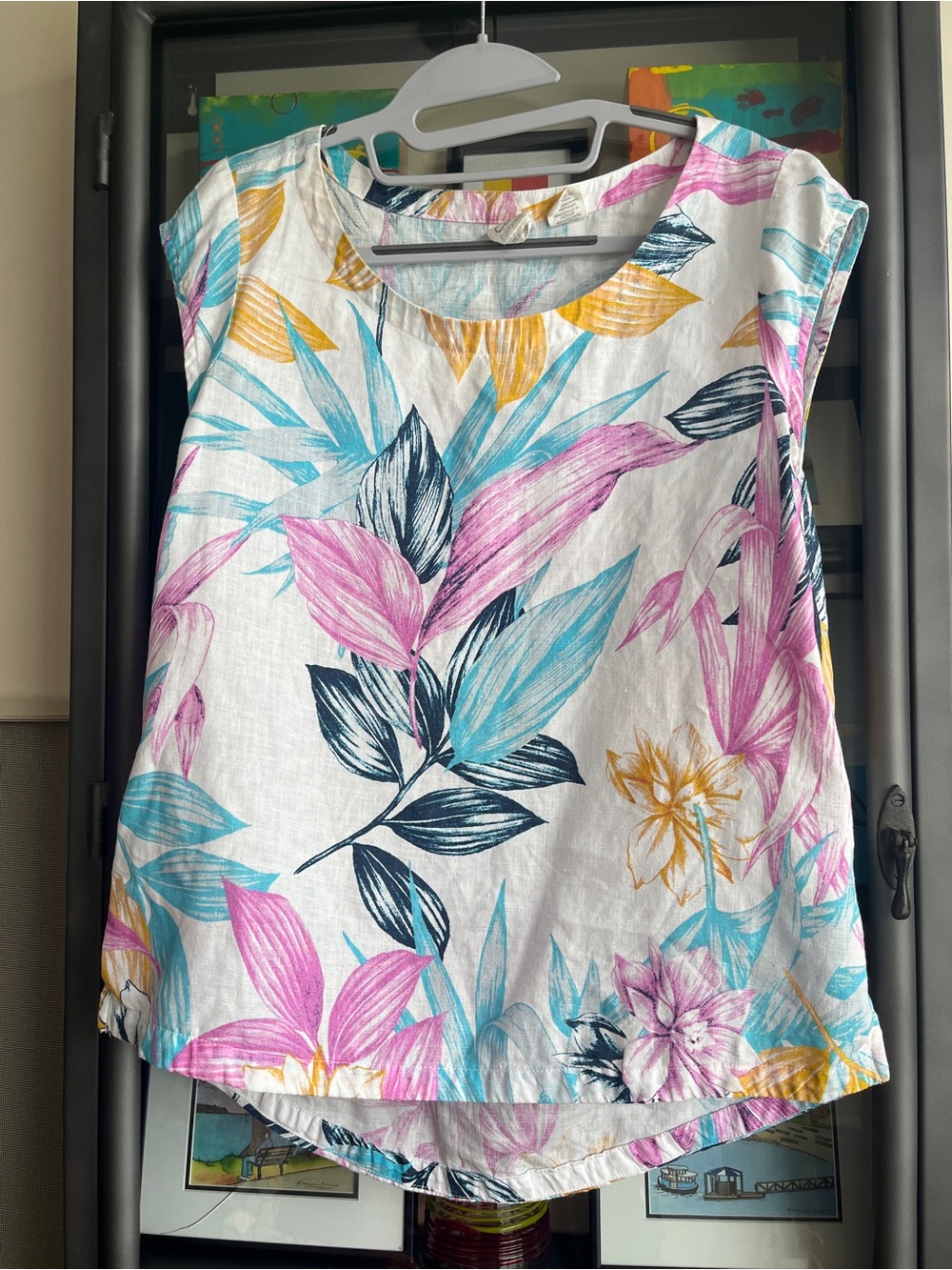 100% Linen cap sleeve  top